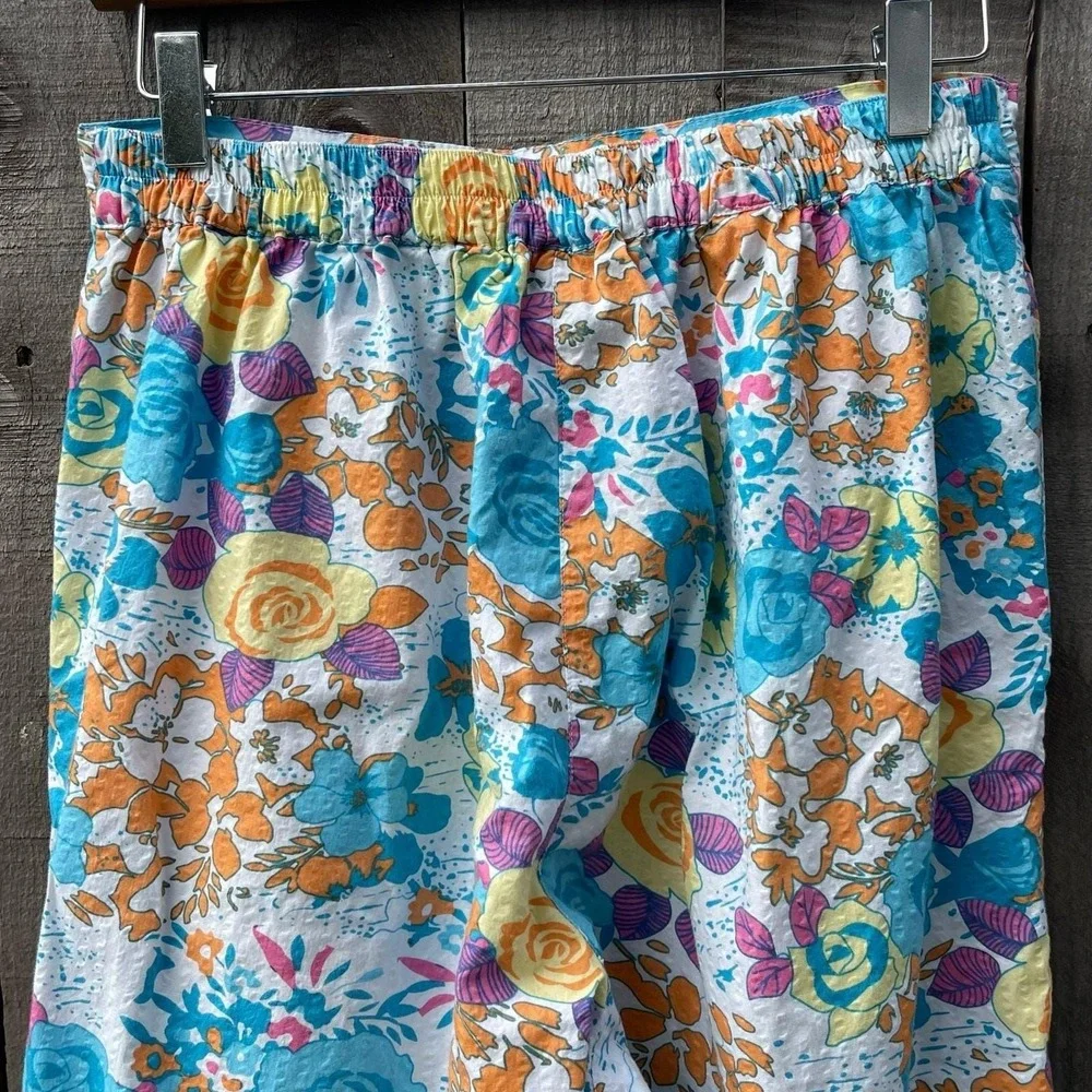 VTG Capacity Capri Set 80s Cotton Matching Floral Print High Rise Colorful Beach